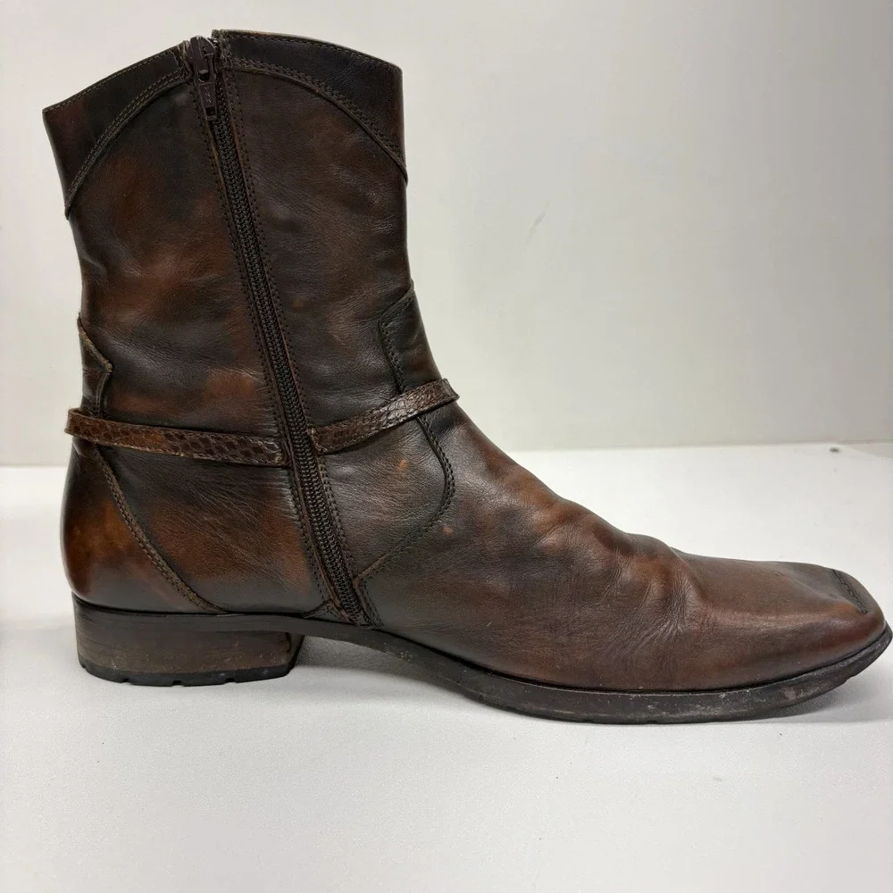 Mark Nason Corleone Brown Leather Harness Boots Square Toe Moto Men's Size 13